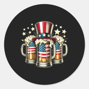 Adesivo Redondo Beer American Flag Usa 4 De Julho Bebendo