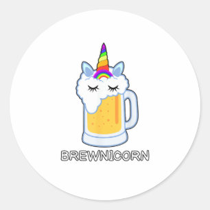 Adesivo Redondo Beer Bebendo Brewnicorn Festa de Unicórnio Cute Br