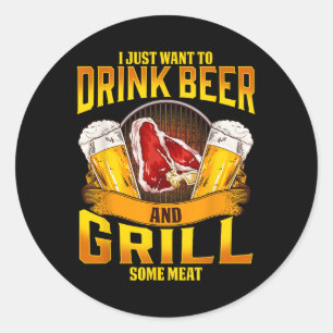 Adesivo Redondo Beer Beer Grill Meat Griling Barbecue Drinki