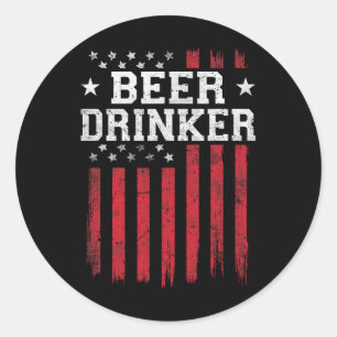 Adesivo Redondo Beer Drinker American Flag USA Patriotic