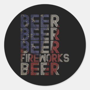 Adesivo Redondo Beer Fireworks Retro 4 De Julho Party Parade Drin