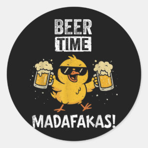 Adesivo Redondo Beer Time Madafakas Memória Engraçado Pato Com Bic