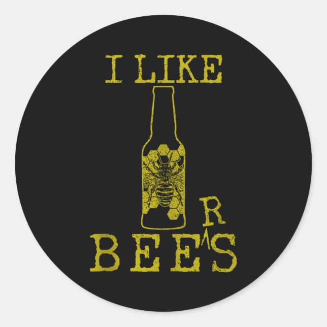 Adesivo Redondo Bees &amp; Beer - Funny Quote Beekeeng Beekeeper G (Frente)