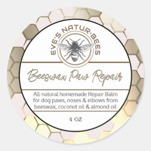 Adesivo Redondo Beeswax Paw Repair Logo Apiary Logo Honeycomb