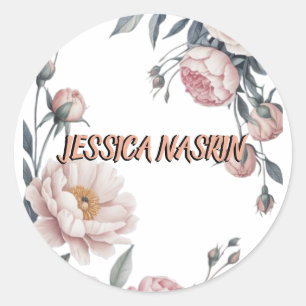 Adesivo Redondo Bege Azul Marinho Rosa Pastel Floral Suave