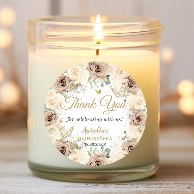 Adesivo Redondo Bege Creme Champanhe Floral Quinceañera Doce 16 (Criador carregado)