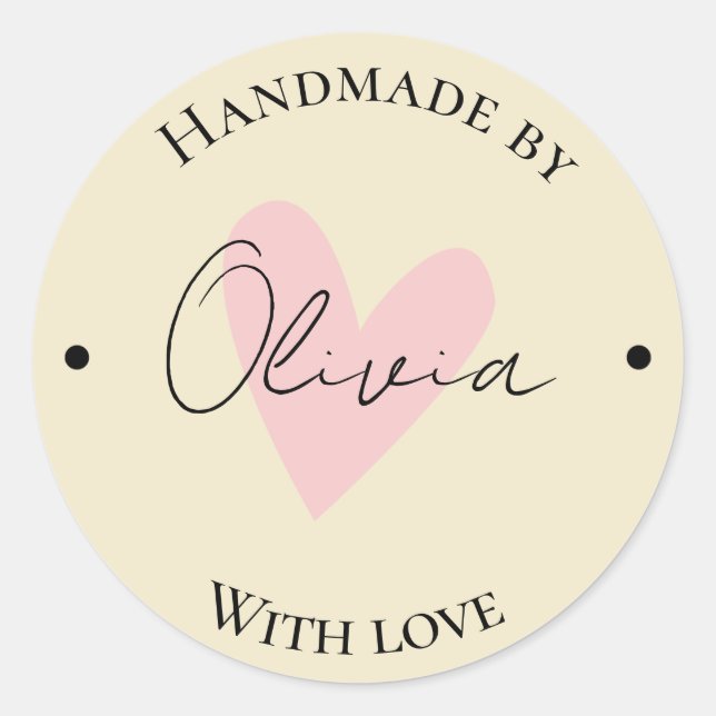 Adesivo Redondo bege feito à mão (Frente)