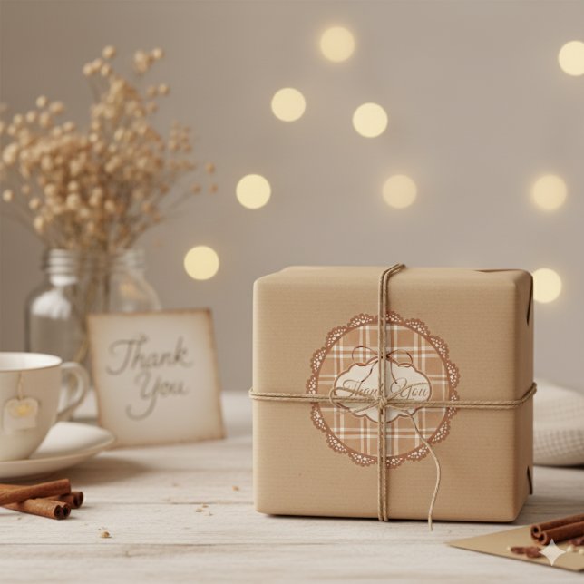 Adesivo Redondo Beige and Brown Retro Thank You Circle Sticker (Beige and Brown Retro Thank You Circle Sticker)