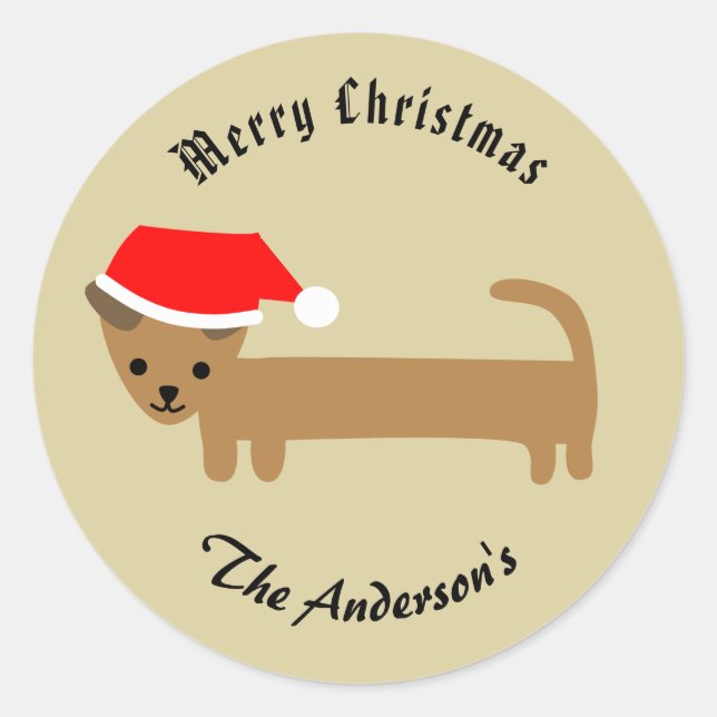 Adesivo Redondo Beige Christmas Wiener Dog Feliz Natal (Frente)