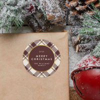 Beige & Dark Red Tartan Xadrez Feliz Natal