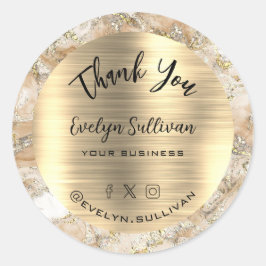 Adesivo Redondo Beige Dourado Fluid Marble Obrigado