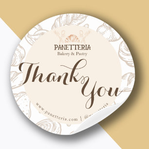 Adesivo Redondo Beige e Brown, padaria rustica caseira, obrigado