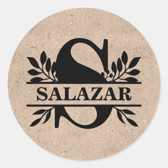 Adesivo Redondo Beige Faux Kraft Black Foles Divididos Monograma S (Frente)