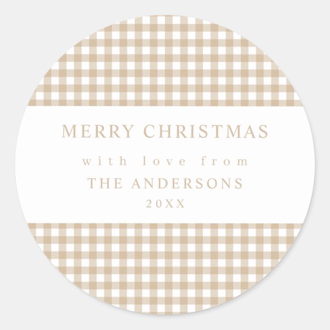 Adesivo Redondo Beige Gingham Christmas (Frente)