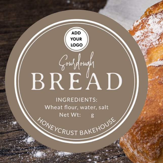 Adesivo Redondo Beige-Gray Bakery Sourdough Bread Logo Sticker (Criador carregado)