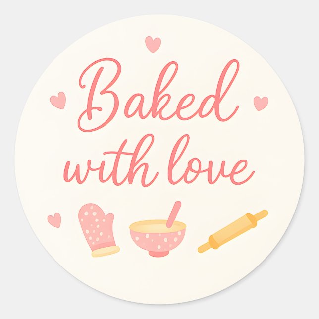Adesivo Redondo Beige Hearts Baking Thank You Sticker (Frente)