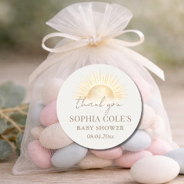 Adesivo Redondo Beige Here Comes The Sun Boy Baby Shower Favor