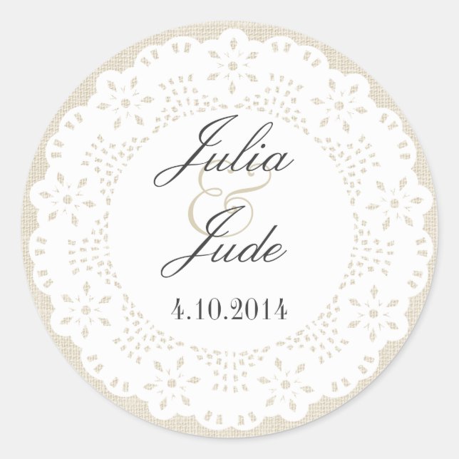 Adesivo Redondo Beige Linen & Lace Doilie: Round Sticker (Frente)