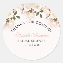 Adesivo Redondo Beige Pink Floral Pattern Bridal Shower