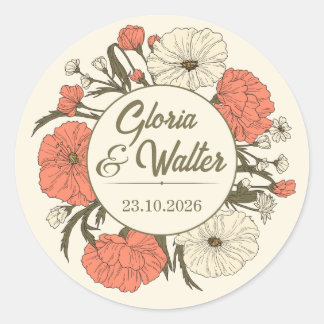 Adesivo Redondo Beige Red Vintage Wedding Sticker Illustrative 