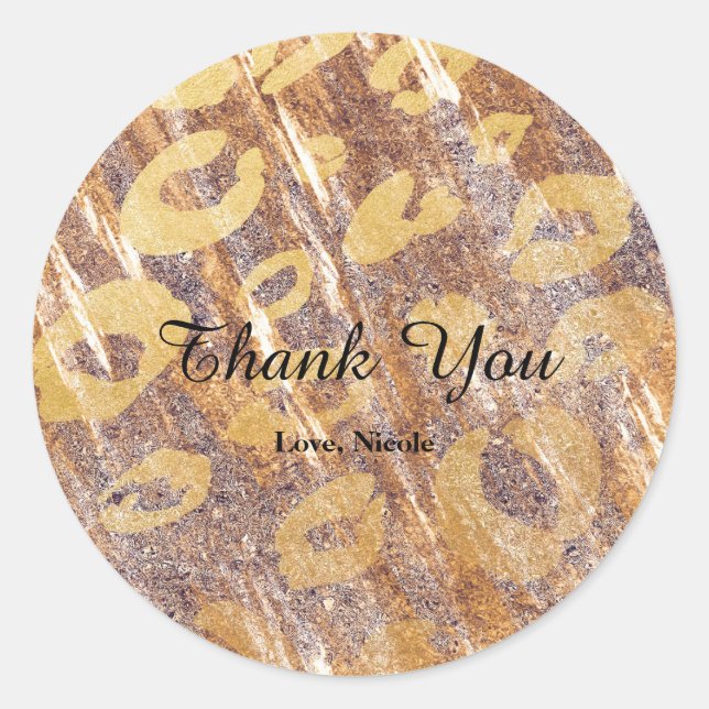 Adesivo Redondo Beige Sandy Shimmer Leopard Imprime o Favor do Gla (Frente)