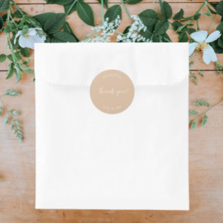 Adesivo Redondo Beige Stylized Wedding Obrigado