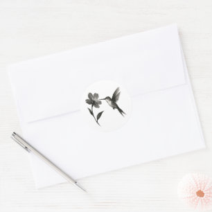 Adesivo Redondo Beija-flor com Flor – Design de Pincel Tinta sobre
