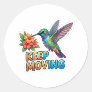 Adesivo Redondo Beija-flor Continue se Movendo - Design Motivacio