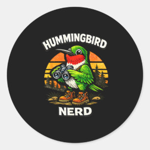 Adesivo Redondo Beija-flor nerd divertido observação de aves vinta