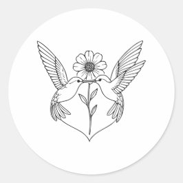 Adesivo Redondo Beija-flores em Forma de Coração com Arte de Linha