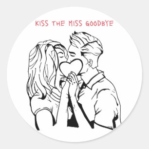 Adesivo Redondo Beije a Noiva Desenho de Solteira Adeus Beijando