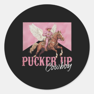 Adesivo Redondo Beije Cupido Cowboy Dia dos Namorados Ocidental Di