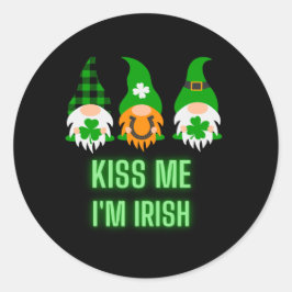 Adesivo Redondo Beije Me Eu Sou Irlandês Dia de São Patrício Gnome
