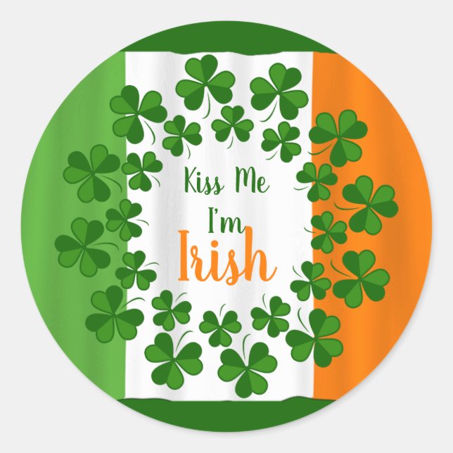 Adesivo Redondo Beije-me Irish Shamrocks Ireland Flag Sticker (Frente)