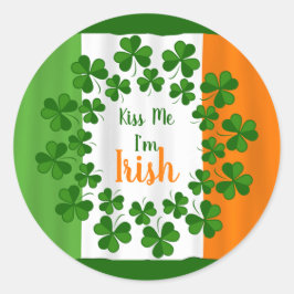Adesivo Redondo Beije-me Irish Shamrocks Ireland Flag Sticker