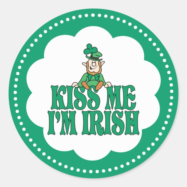 Adesivo Redondo Beije-me Sou Irlandês Pequeno Leprechaun (Frente)