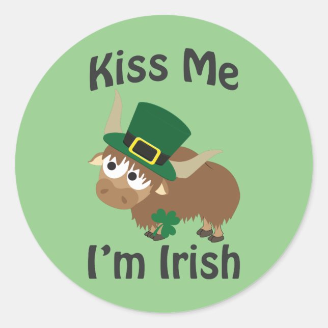 Adesivo Redondo Beije-me, sou irlandês Yak (Frente)
