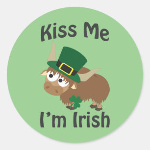 Adesivo Redondo Beije-me, sou irlandês Yak