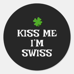 Adesivo Redondo Beije Me Sou Suíço Dia de São Patrício Irlandês En