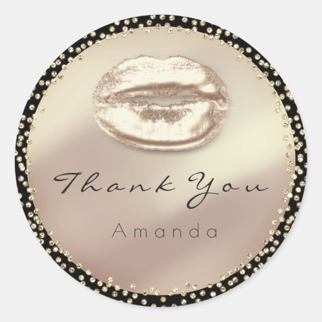 Adesivo Redondo Beijo de Agradecimento Brilho Cristais Rosa Preta  (Frente)