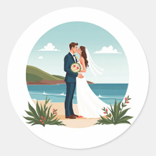 Adesivo Redondo Beijo de Casamento de Praia