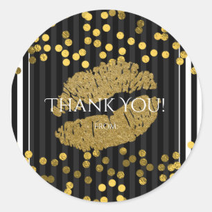 Adesivo Redondo Beijo de Lábios Dourados com faixas verticais pret