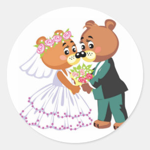 Adesivo Redondo Beijo dos ursos de ursinho do casamento