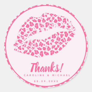Adesivo Redondo Beijo Leopard Rosa - Casamento 'Obrigado'