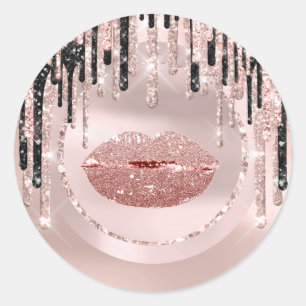 Adesivo Redondo Beijo Maquiagem Labial Artista Gota Rosa Glam Wow