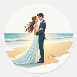 Adesivo Redondo Beijo Romântico na Praia