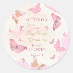 Adesivo Redondo Beijos borboletas e bebês desejam Chá de fraldas