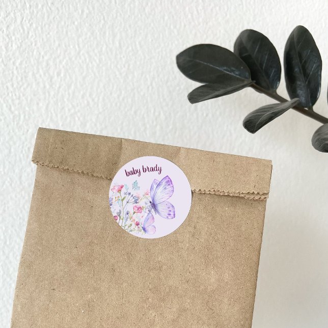 Adesivo Redondo Beijos borboletas e desejos de bebês | Borboleta R (Criador carregado)