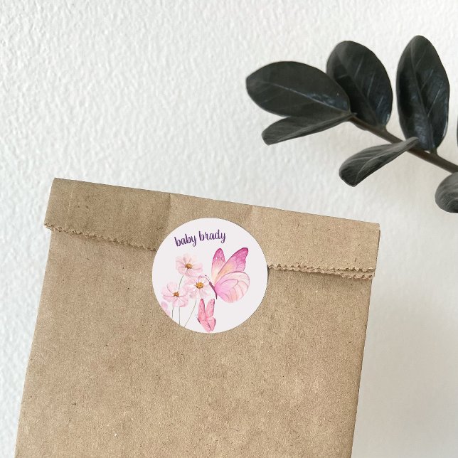 Adesivo Redondo Beijos borboletas e desejos de bebês | Borboleta R (Criador carregado)