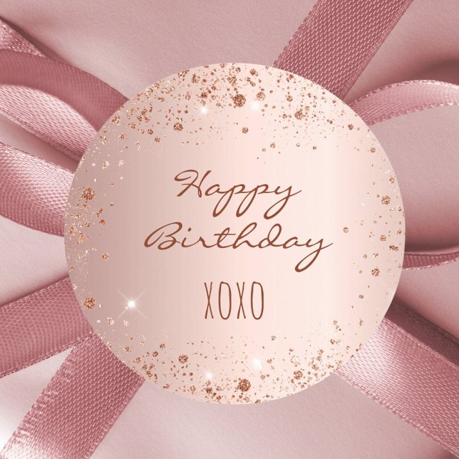 Adesivo Redondo Beijos de poeira de ouro de rosa de aniversário ab (Criador carregado)
